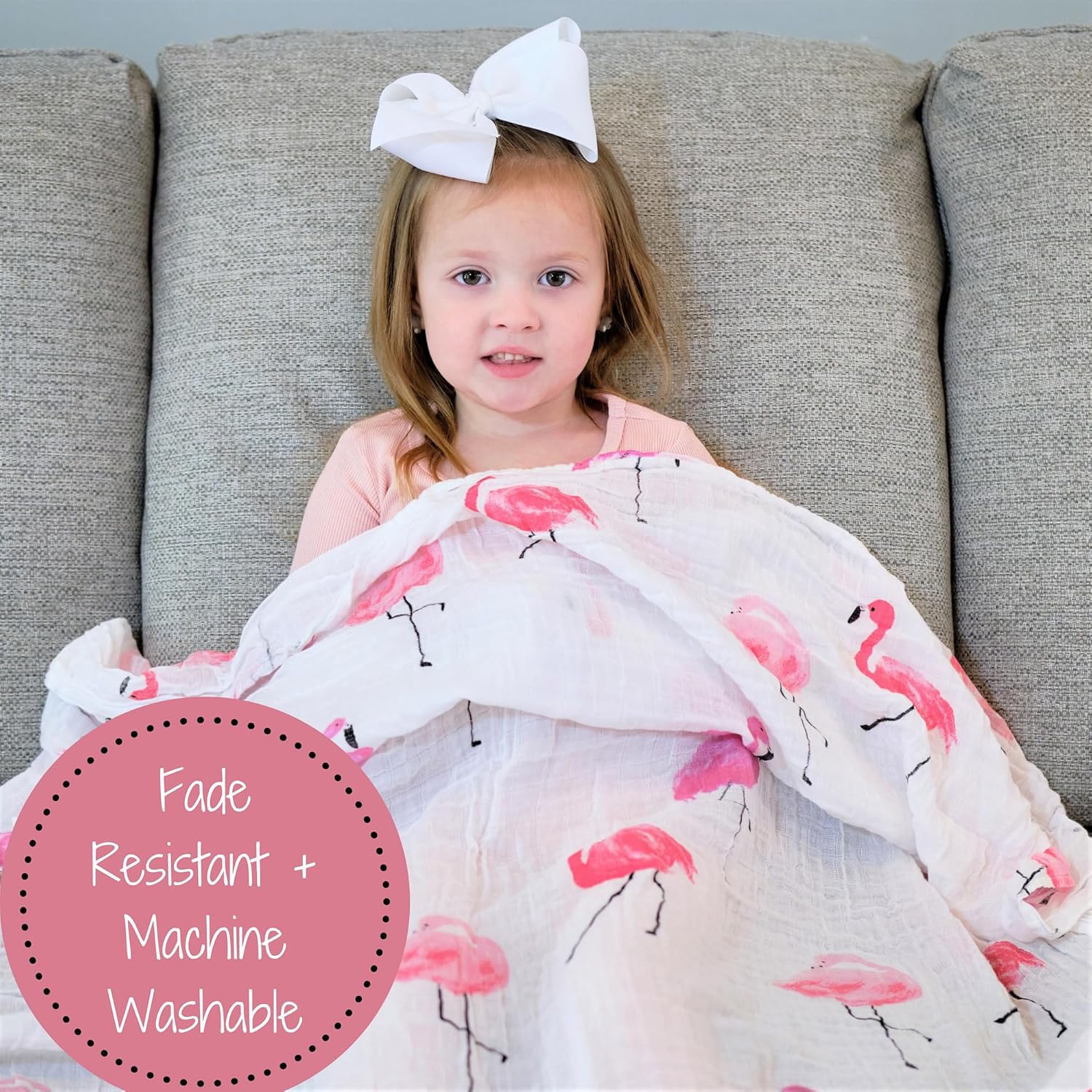 LollyBanks Muslin Swaddle Blankets, 100% Cotton Baby Swaddle Blanket for Girls, Soft and Large 47 x 47 Inches Newborn Swaddle, Breathable Baby Receiving Blankets, Registry (Flamingo and Flower 3 Pack)