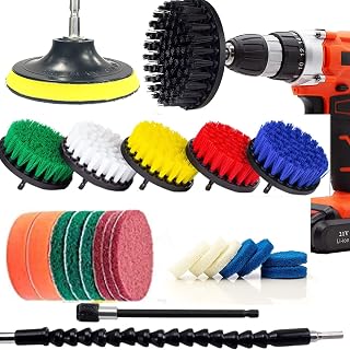 24 Piece Drill Brush and Scrub Pads Attachments Set,Extend Long Attachment, All Purpose Clean for Grout, Tiles, Sinks, Bathtub, Bathroom,Tub, Kitchen, Car, Pool, Boat,Carpet Cleaning, Grout Scrubbing