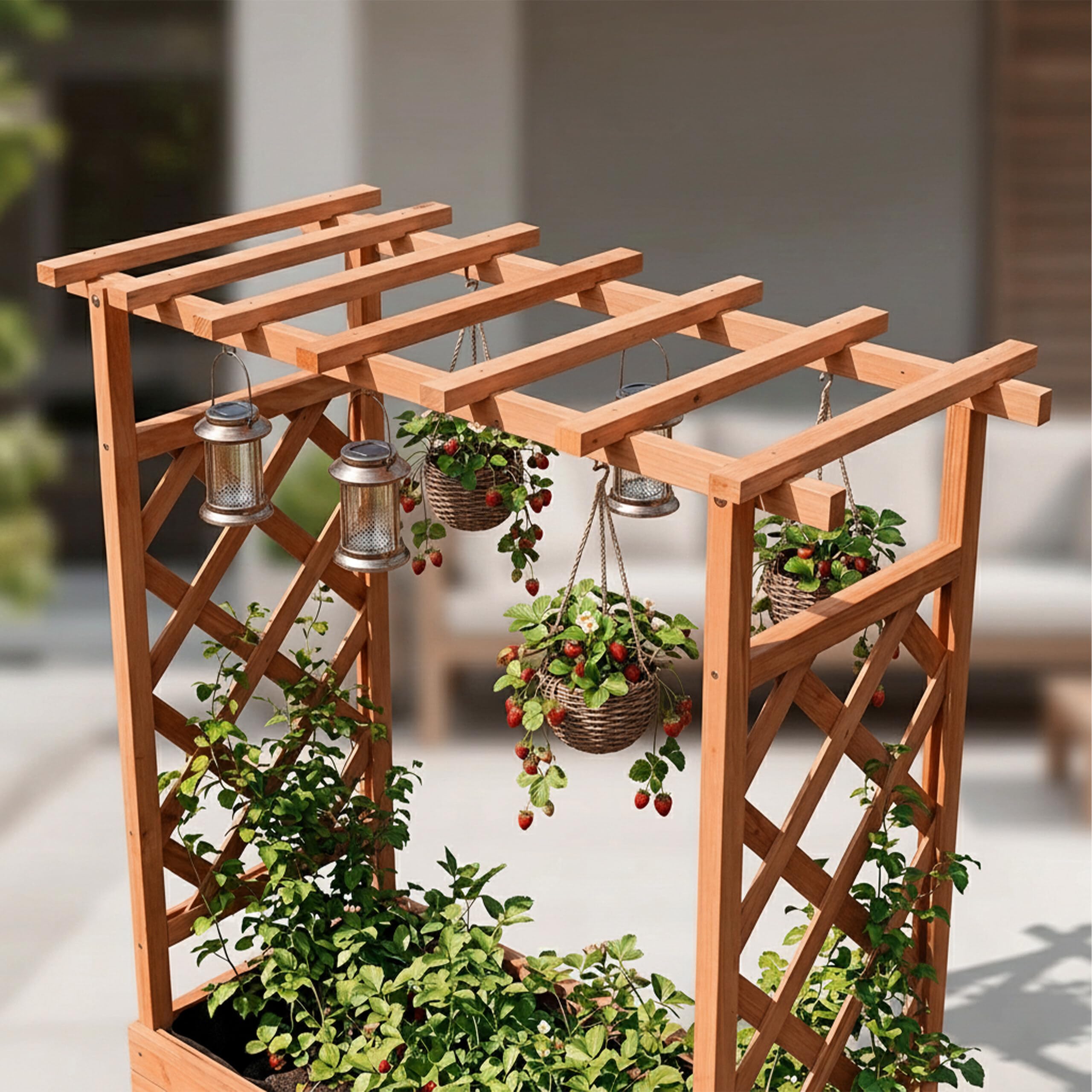 Jardinera Relaxdays con celosía y Techo, 114x100x44 cm, macetero para balcón y jardín, Madera, marrón