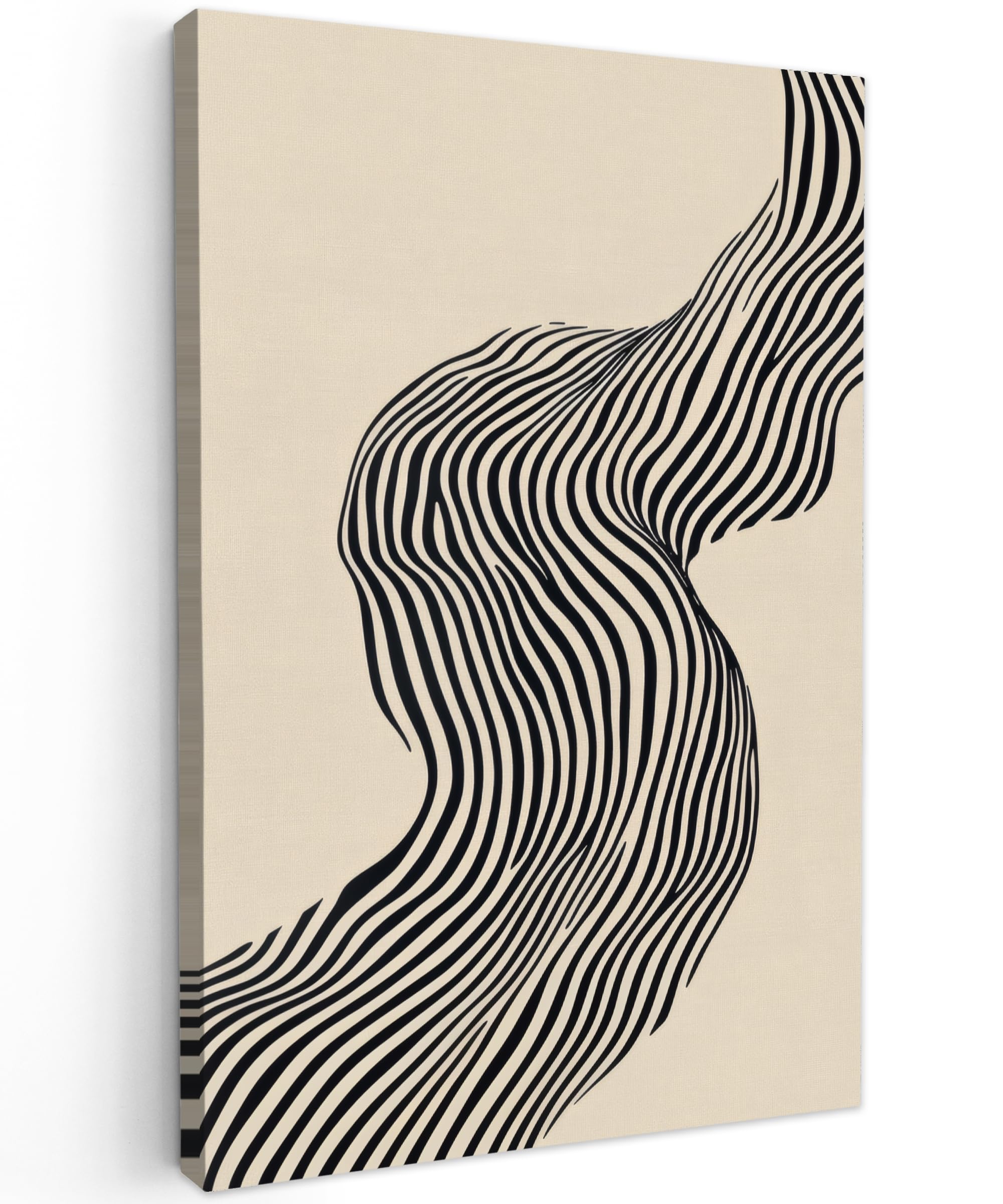 MuchoWow© Canvas Wall Art 16"x24" / 40x60 cm Decor Paintings Prints framed on Canvas Decorations Wallart Wavy - Lines - Abstract - Silhouette