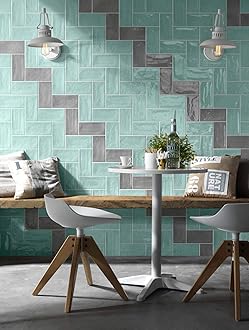 Gloss Ceramic Wall Tile - Joyful Gloss Brick Tile 3.9 in x 7.8 in - Versatile Laying Options - Easy Installation - Single Tile, Aqua