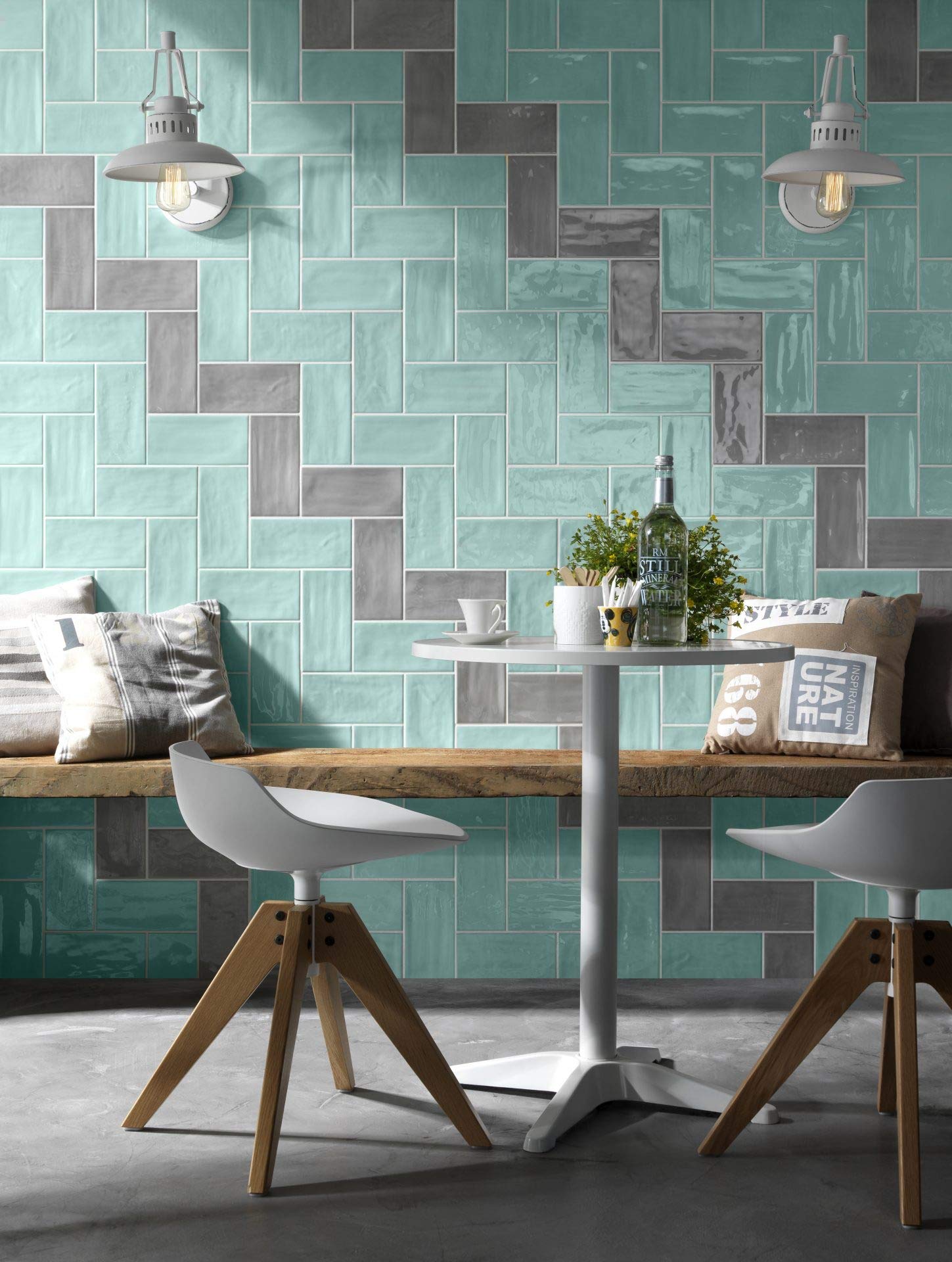 Gloss Ceramic Wall Tile - Joyful Gloss Brick Tile 3.9 in x 7.8 in - Versatile Laying Options - Easy Installation - Single Tile, Aqua