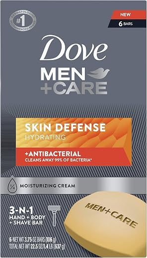 Dove Men+Care Soap Bar For Smooth, Hydrate & Nourishing the Skin - Defense Effectively Washes Away Bacteria, Cream, 3.75 O...