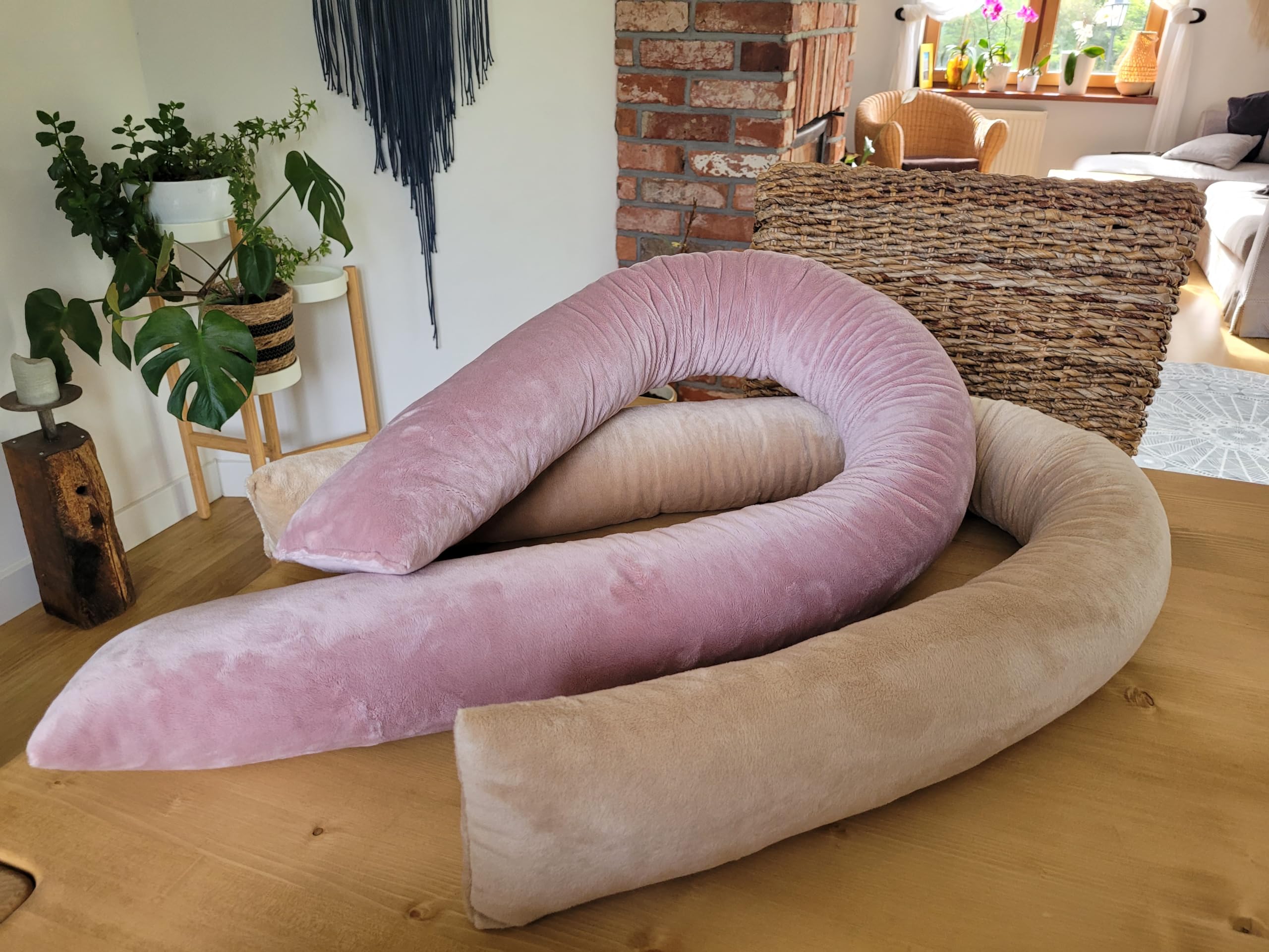 Bettschlange de lit - Coussin de positionnement latéral - Coussin d'allaitement - Boudin de porte - Moka - 250 cm