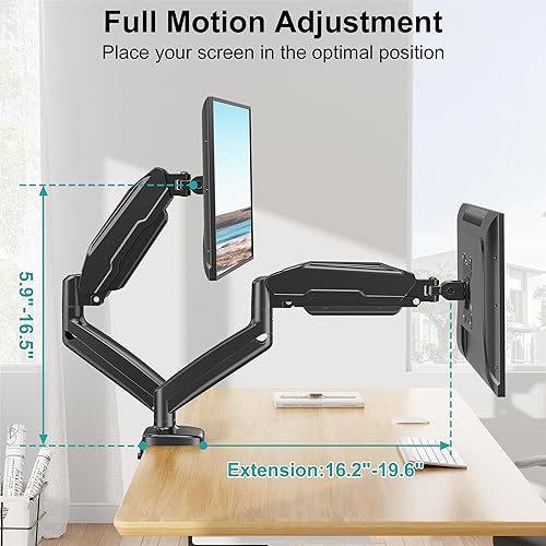 Miniatura 5 de MOUNTPRO - Soporte de escritorio para monitor, brazo articulado con resorte neumático, soporte de escritorio extraíble VESA con abrazadera y base de