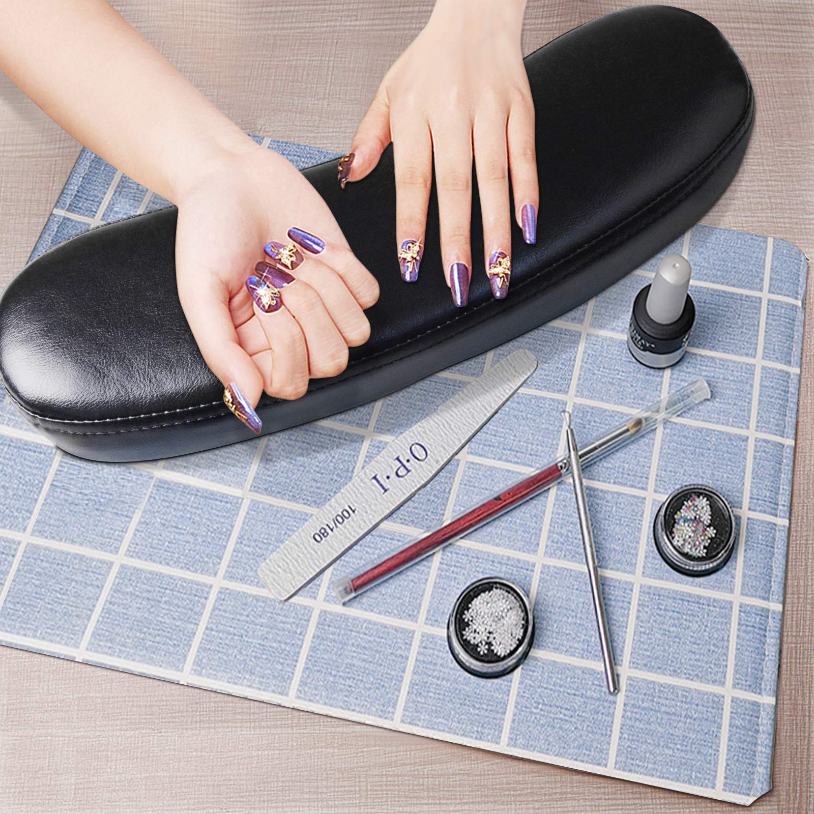 EBANKU Nail Art Cuscino per Mani Cuscino per Unghie in PU Pelle Morbida Manicure Tool Hand Rest Trattamento Cuscini (Nero)