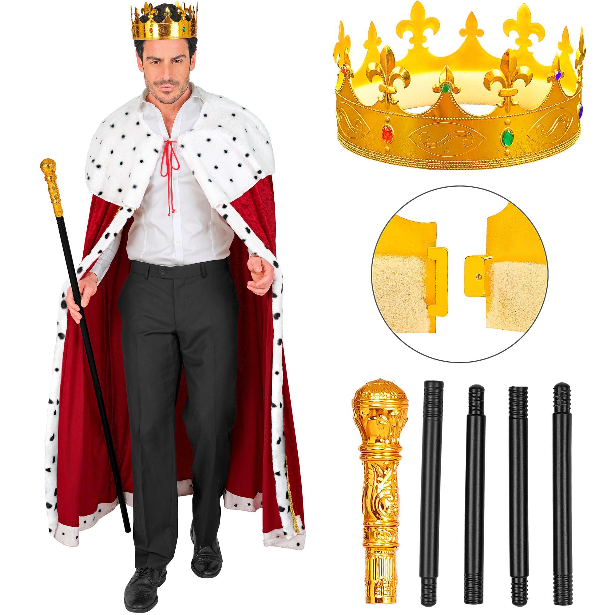 W WIDMANN MILANO Party Fashion - Zestaw Kostiumu Króla, Aksamitny Płaszcz Królowej, Korona, Berło, Długa Szata na Karnawał, do Teatru
