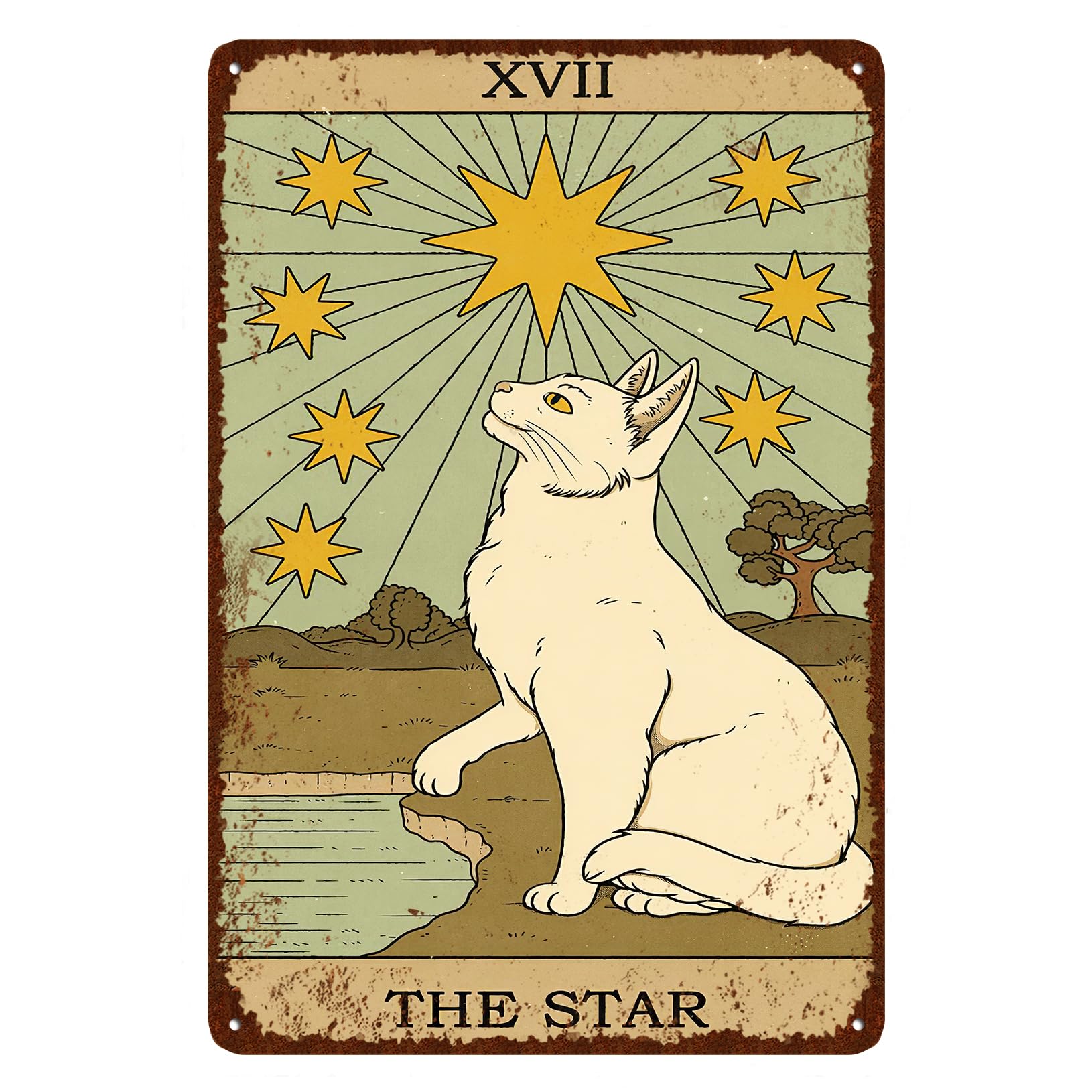 CEOsigns Vintage Cat Tin Sign Retro Tarot Card Metal Sign Poster Wall Art Decor Bathroom Dorm Room Home Decor - Star