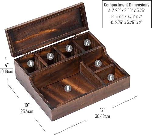 Miniatura 3 de Mind Reader Bali Collection, bandeja de valet de 7 compartimentos con tapa con bisagras para teléfono celular, relojes, joyas y accesorios, 10