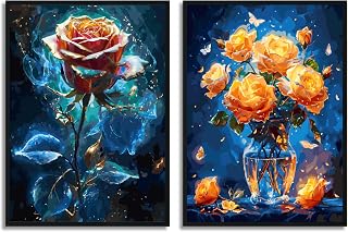 2 Pack Paint by Number Kit 16x20inch Adults Rose Flower Paintings, DIY Acrylic Painting Set with Glowing Rose Orange Roses in Vase, Creative Art Kit for Home Decor and Relaxation