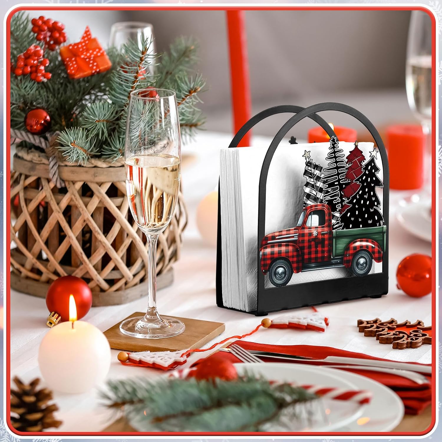 Cinnvoice Christmas Napkin Holder Paper Towel Holder Napkins Dispenser Snowman Xmas Tree Design Tabletop Tissue Stand for Christmas Decor Rustic Farmhouse Accessories Country Decor(Xmas Tree)