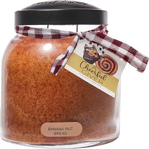 A Cheerful Giver - Pan de nueces de plátano - Tarro de vela perfumado de Papa de 34 onzas con tapa - Keepers of the Light - 155 horas de tiempo de