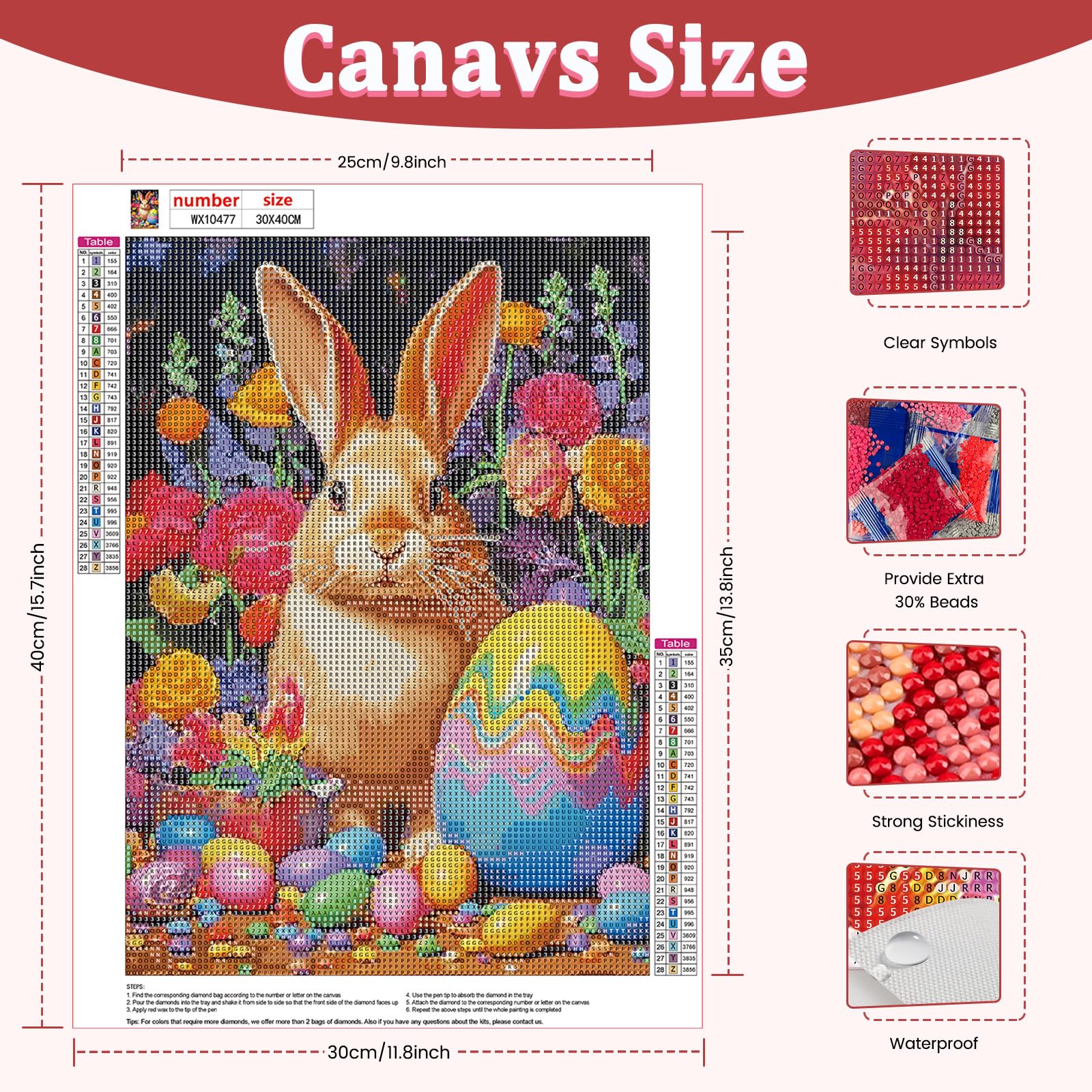 CEOVR Easter Diamond Painting Art Kits Adults,DIY Diamond Art Kits,30x40 cm Bunny and Eggs Gem Painting Craft for Leisure Time - Image 3