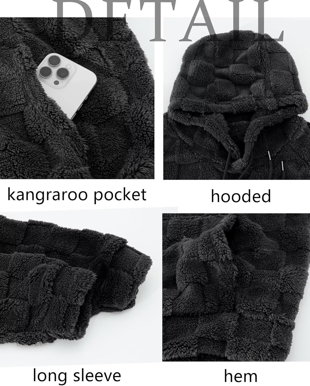 Mens Fuzzy Sherpa Pullover Hoodie Sweatshirts Long Sleeve Front Pocket Fall Outwear Winter Hooded - Image 5