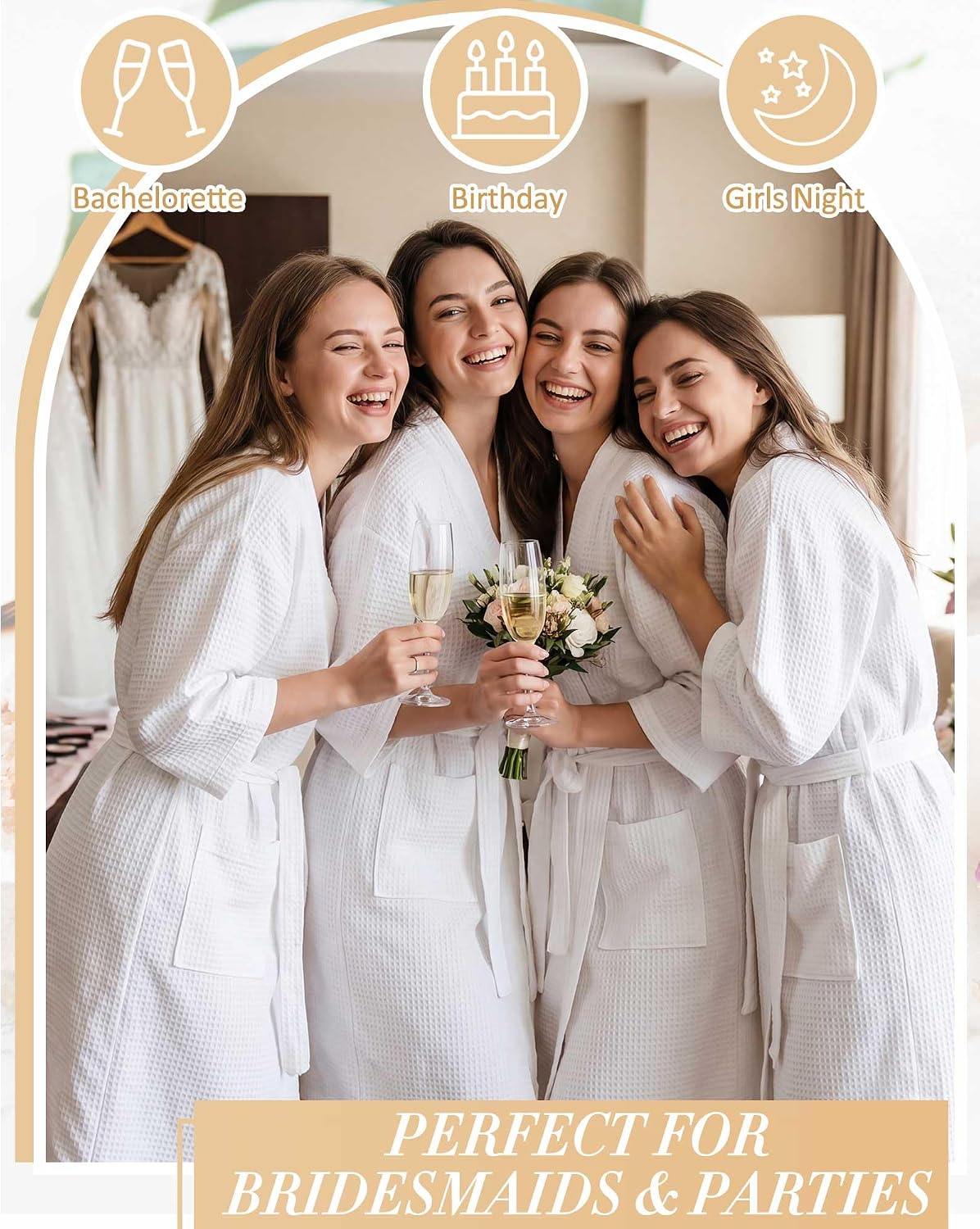 Jecery 6 Sets Waffle Spa Robes and Spa Facial Headbands Sets Lightweight Thin Knit Long Bathrobe Bulk for Women Hotel Bridal Party