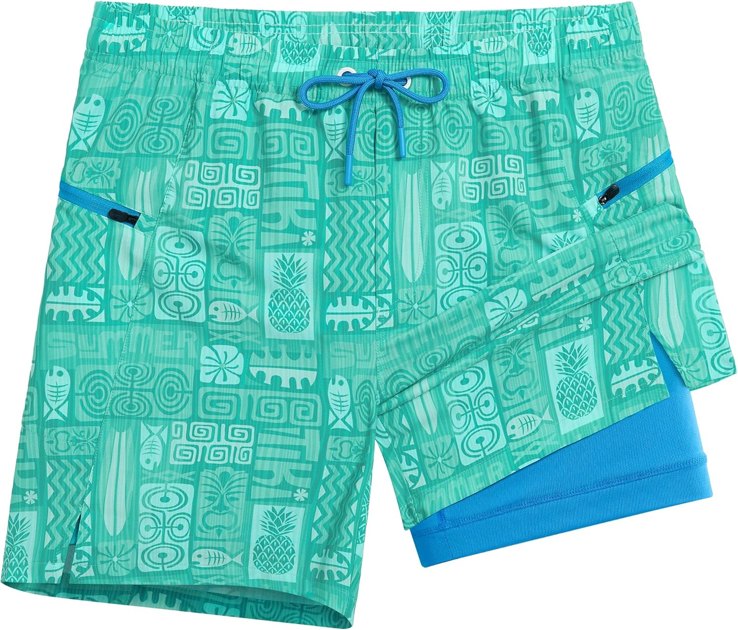 APTRO 2 in 1 Mens Swim Trunks 7" Mens Bathing Suit Board Shorts with Zipper Pockets Quick Dry Swim Shorts