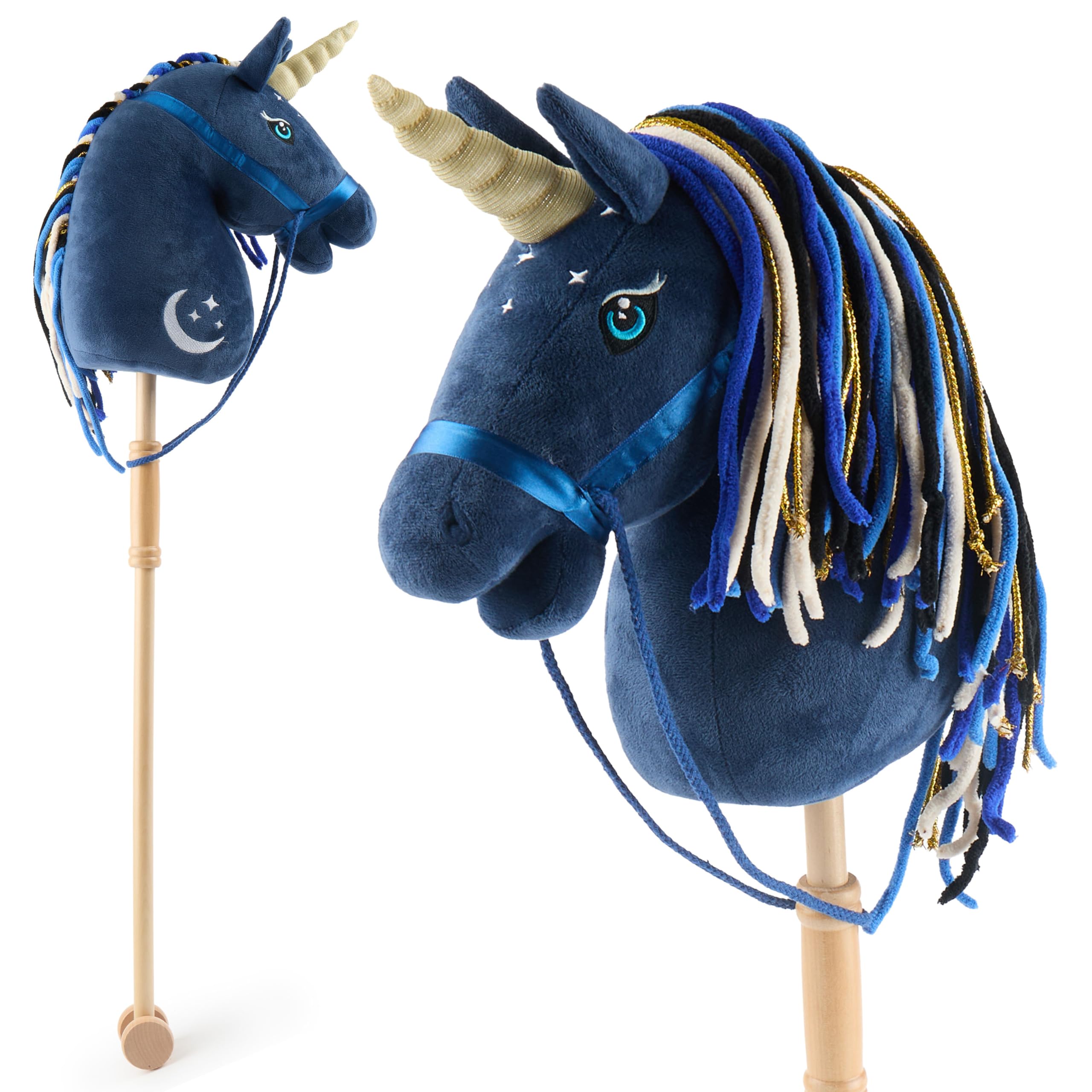 Bieco Steckenpferd Kinder Einhorn Luna, personalisiert | Hobby Horse Pferde | Steckenpferd Rollen Holz Pferd Stab | Steckentier Schöne Steckenpferde für Kinder Stockpferd personalisierbar