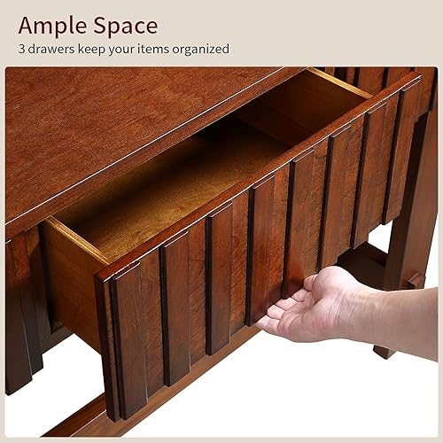 Miniatura 5 de HMFULE Mesa consola de madera maciza de 52 pulgadas para entrada, moderna mesa de sofá detrás del sofá con 3 cajones, mesas de sofá de granja para