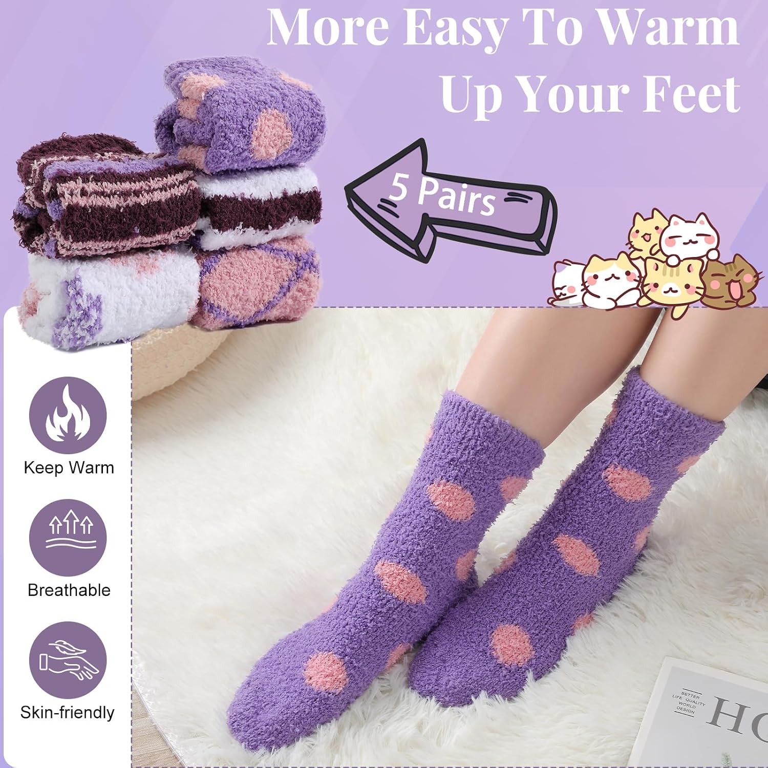 Pleneal Fuzzy Socks for Women, Womens Warm Cozy Winter Fluffy Slipper Socks