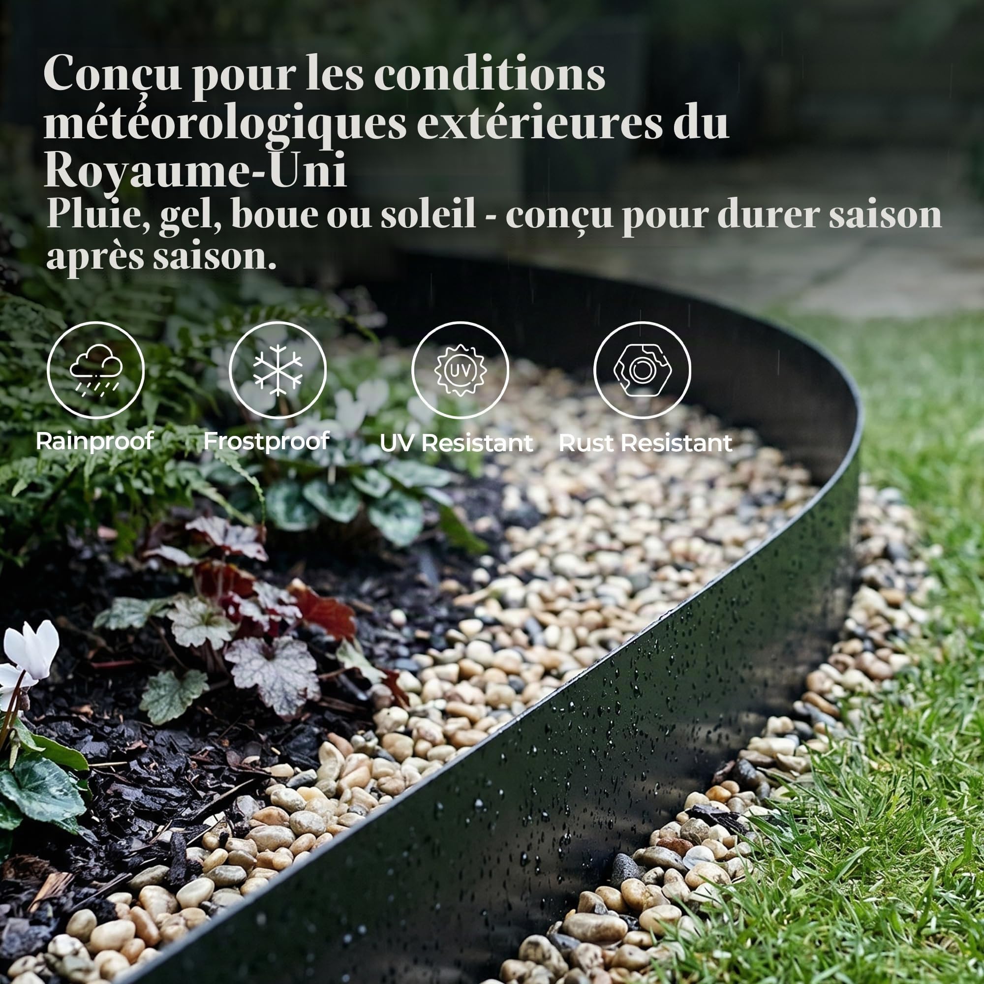 Lot de 6 bordures de pelouse galvanisées 6m L x 11,43cm H avec revêtement en poudre noire en acier pour paysage - Bordure décorative en métal de 14 jauges à enfoncer au marteau