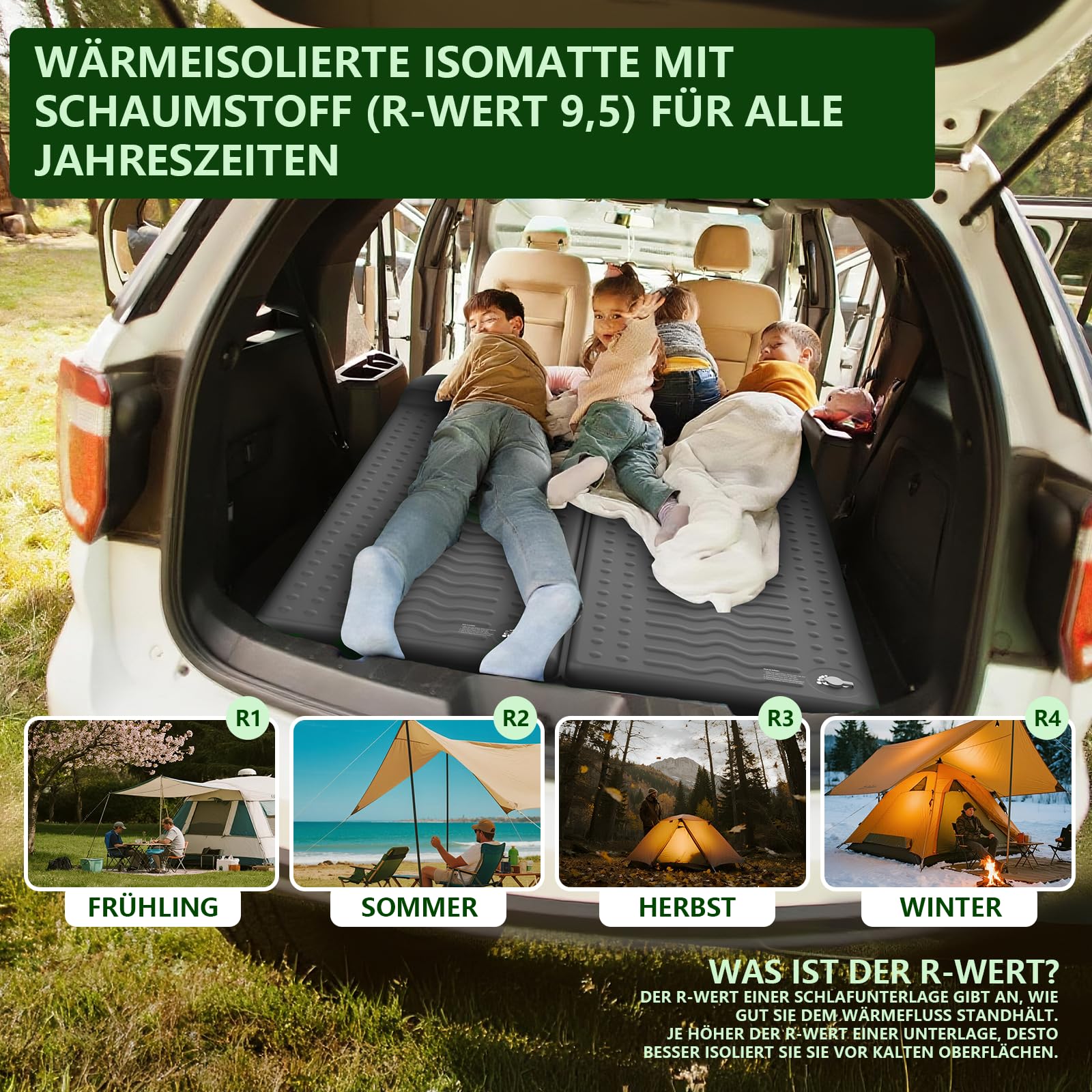 HiiPeak Isomatte R-Wert 9,5 – Extra Thermal Camping Matratze mit Kissen, Isolierte Luftmatratze aus Schaumstoff für Winter & Sommer, Bequeme Schlafmatte für Camping, Outdoor, Wandern & Zelt