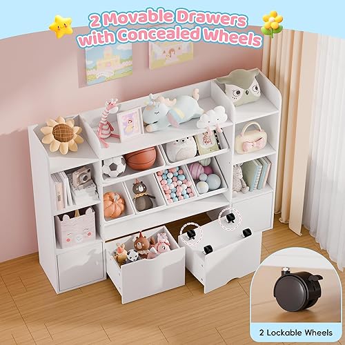 Miniatura 4 de Xilingol Organizador de almacenamiento de juguetes para niños con 6 cubos de juguetes extraíbles, organizadores de juguetes de 4 niveles con 6 cubos