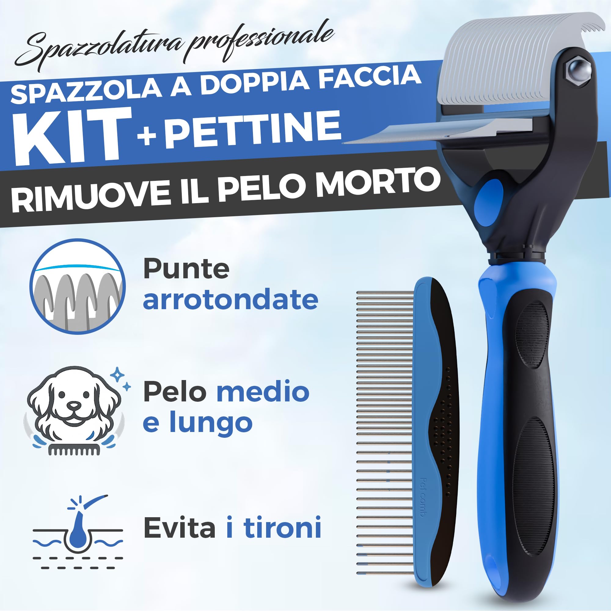 Spazzola per cani e gatti a pelo lungo - pettine grande professionale districante e spazzole per cani, gatti persiani e animali domestici a pelo corto per rimuovere peli morti (Piccolo)
