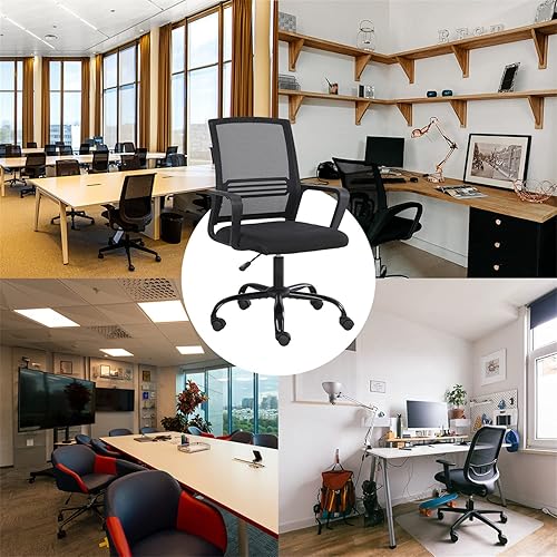 Miniatura 7 de Silla de escritorio de oficina en casa, silla giratoria de escritorio de computadora con respaldo de malla y reposabrazos de soporte lumbar, silla