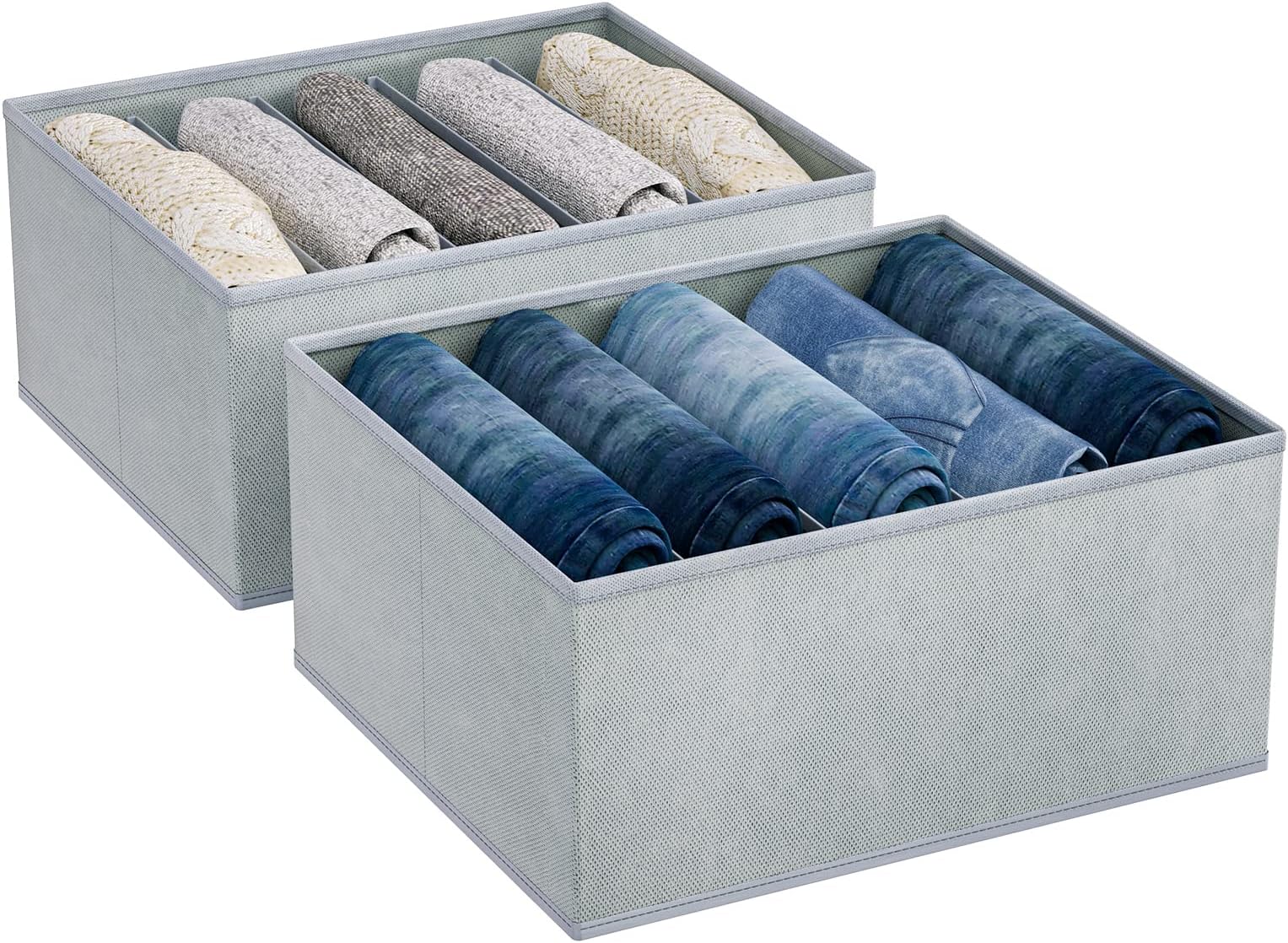 DIMJWardrobe Clothes Drawer Organizer for Folded Clothes, Fabric Dress, Clothing, Closet Organizers and Storage Bins for Jeans, Sweater, 2 Packs, Grey