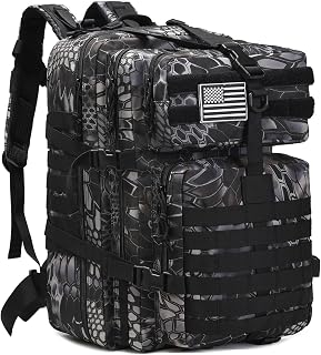 Tactical Military Backpack for Men, 45L Large Capacity MOLLE System Hunting Backpack Daypack 3-Day Assault Pack Bug Out Bag for Hiking Fishing Camping (Python Black)