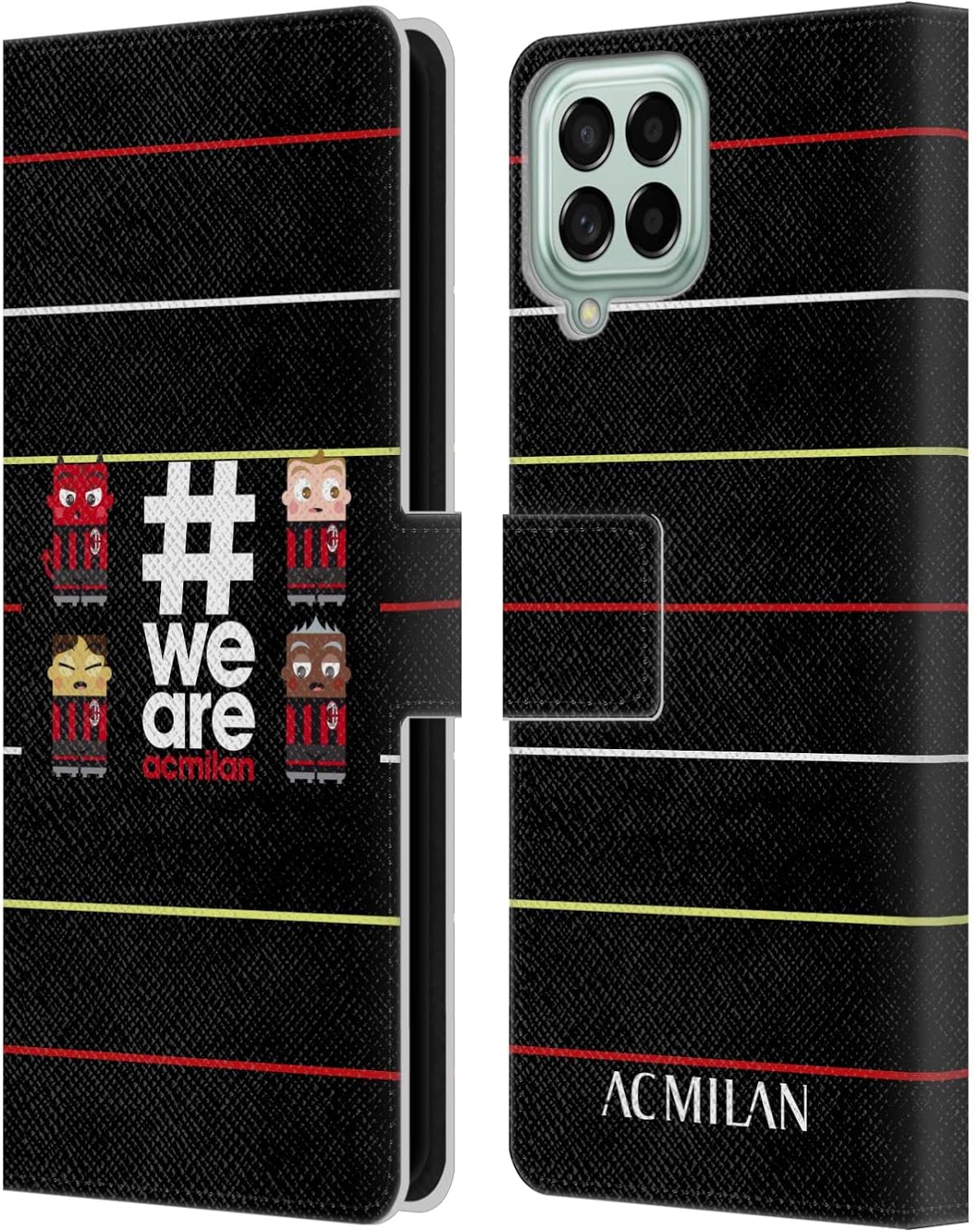 Head Case Designs Officially Licensed AC Milan Stripes 3 Crest Leather Wallet Case Compatible with Samsung Galaxy M53 (2022)