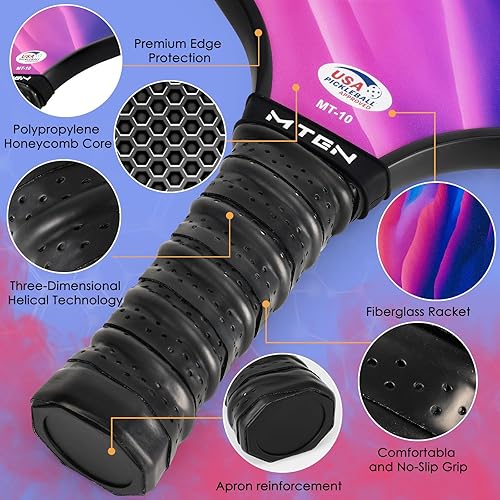 Miniatura 4 de Paletas de pickleball, juego de 4 palas de pickleball, juego de bolas de fibra de vidrio aprobadas por USAPA, 4 paletas, 4 bolas para exteriores con