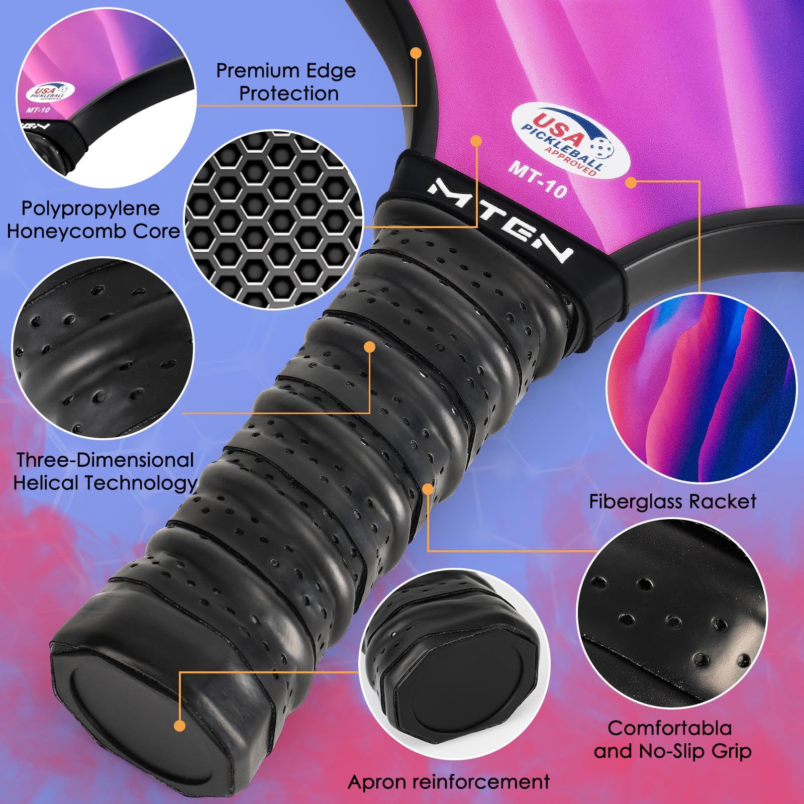 Pickleball Paddles, Pickleball Paddles Set of 2, USAPA Approved Pickle Ball Set with Rackets, 2 Paddles, 4 Outdoor Balls and Bag, Fiberglass Paadle ​for Men Women