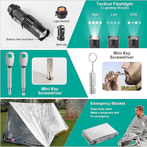 Miniatura 5 de Kit de supervivencia 20 en 1 para hombres, equipo de emergencia y campamento al aire libre, herramientas compactas de supervivencia, accesorios