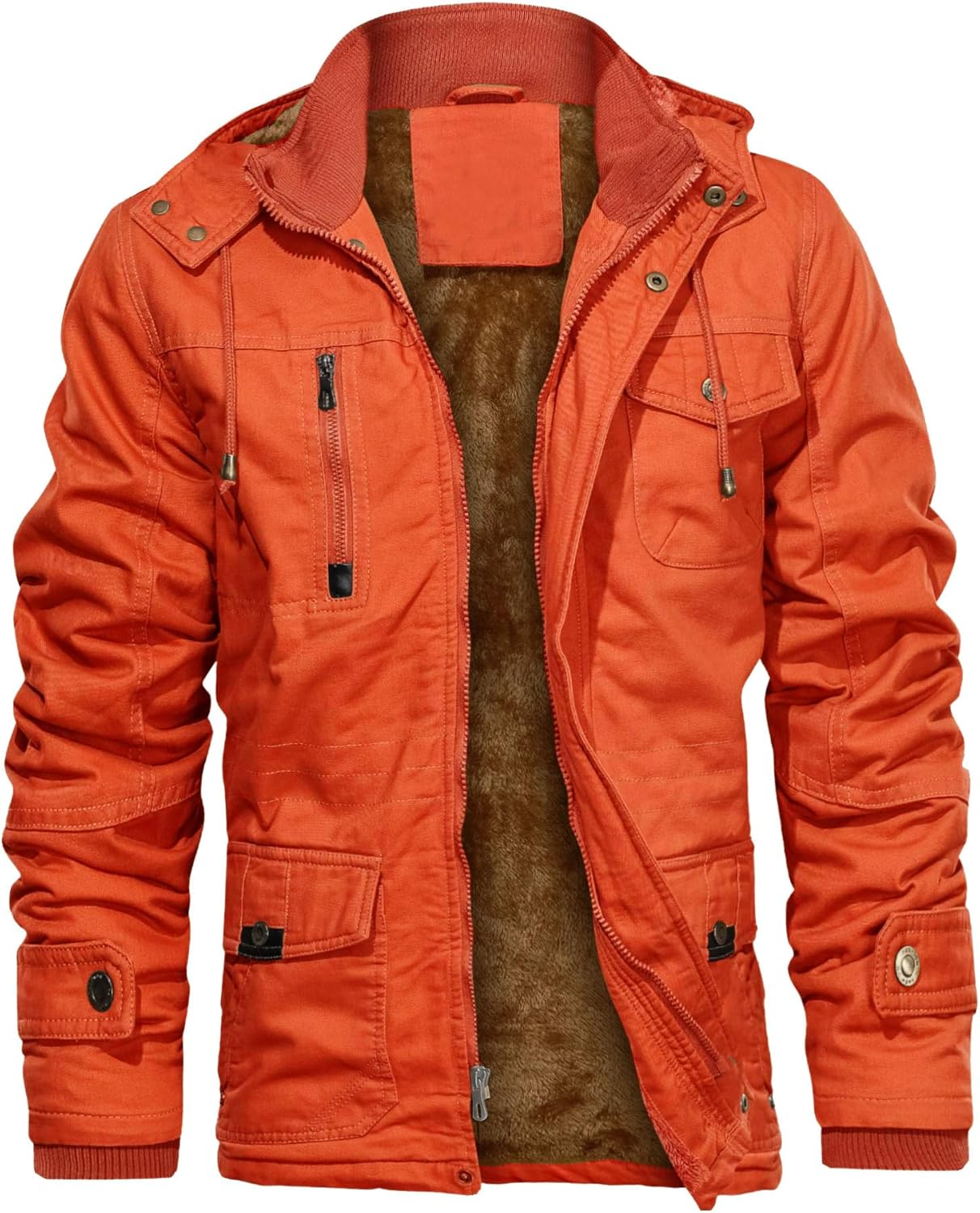 CHEXPEL Men's Thick Winter Jackets with Hood Fleece Lining Cotton Military Jackets Work Coats with Cargo Pockets Outwear