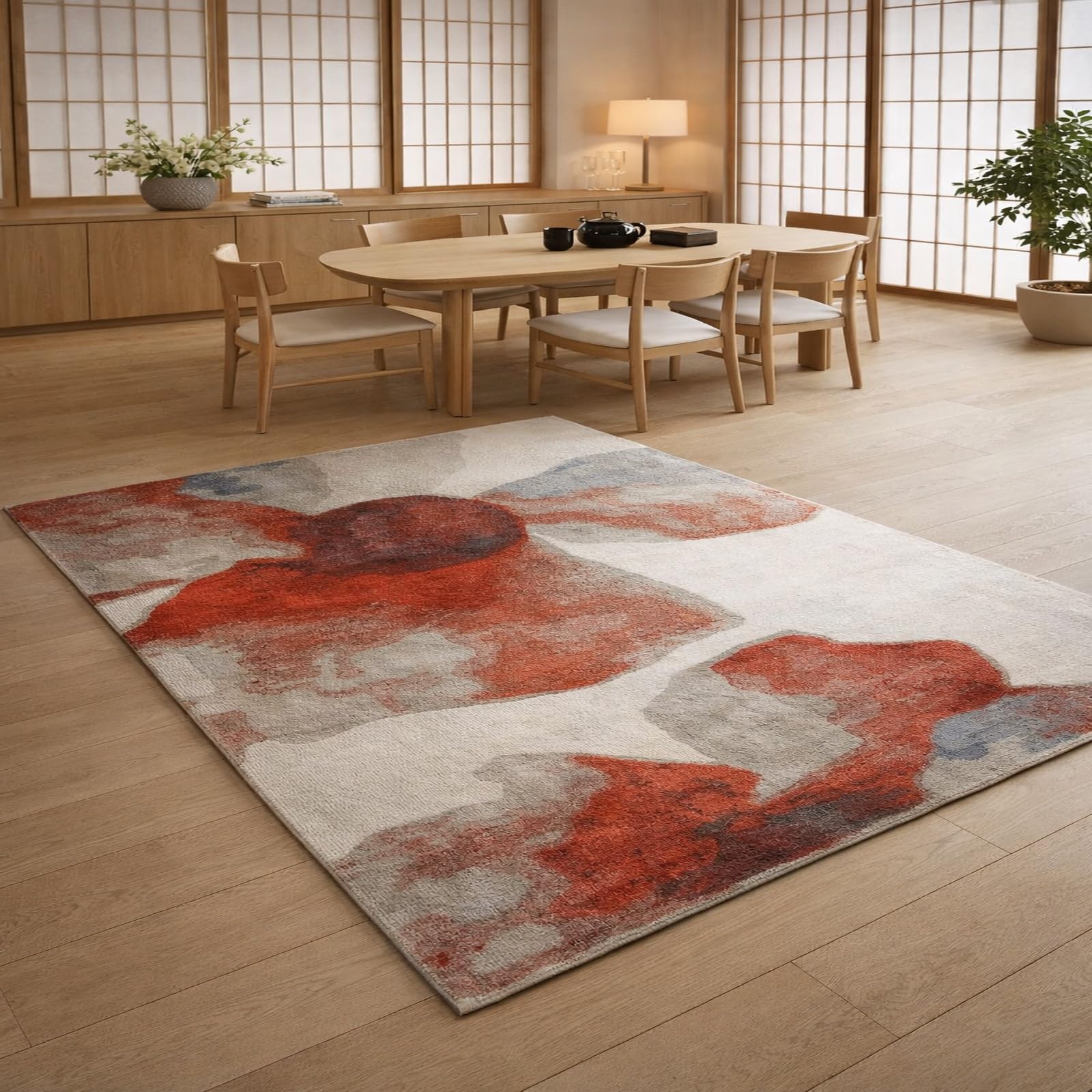 Tapis salon lavable antidérapant fini les glissades rouge bleu