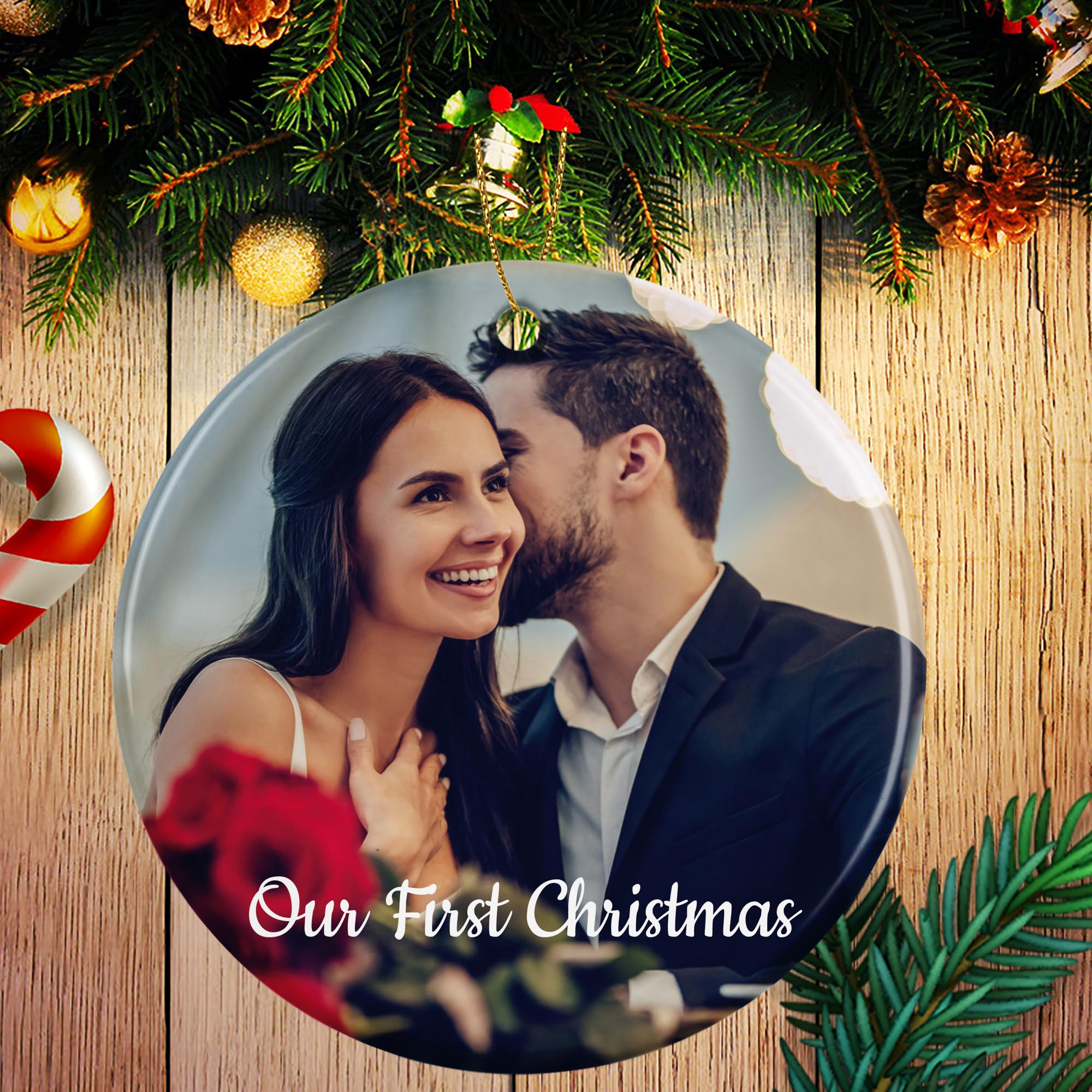 Bola de Navidad Personalizada con Foto, Adornos de Navidad Personalizadas, 2024 Adornos Arbol Navidad, Decoración de Navidad para Parejas, Familias, Mascotas, Regalos Personalizada
