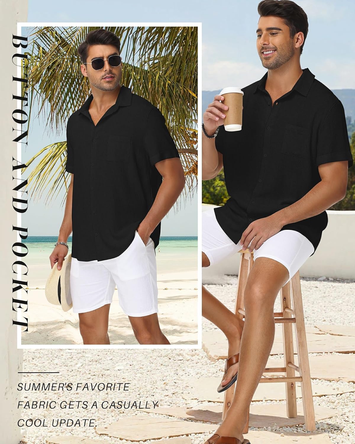 Neer Men's Big and Tall Linen Shirts M-7XL Short Sleeve Casual Button Down Blouses with Pocket Summer Beach Tops - Image 4