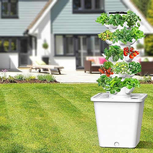 Miniatura 6 de Sjzx Kit de sistema de cultivo hidropónico, torre hidropónica de gran capacidad de 8 litros con 25 cápsulas, bomba de agua inteligente controlada