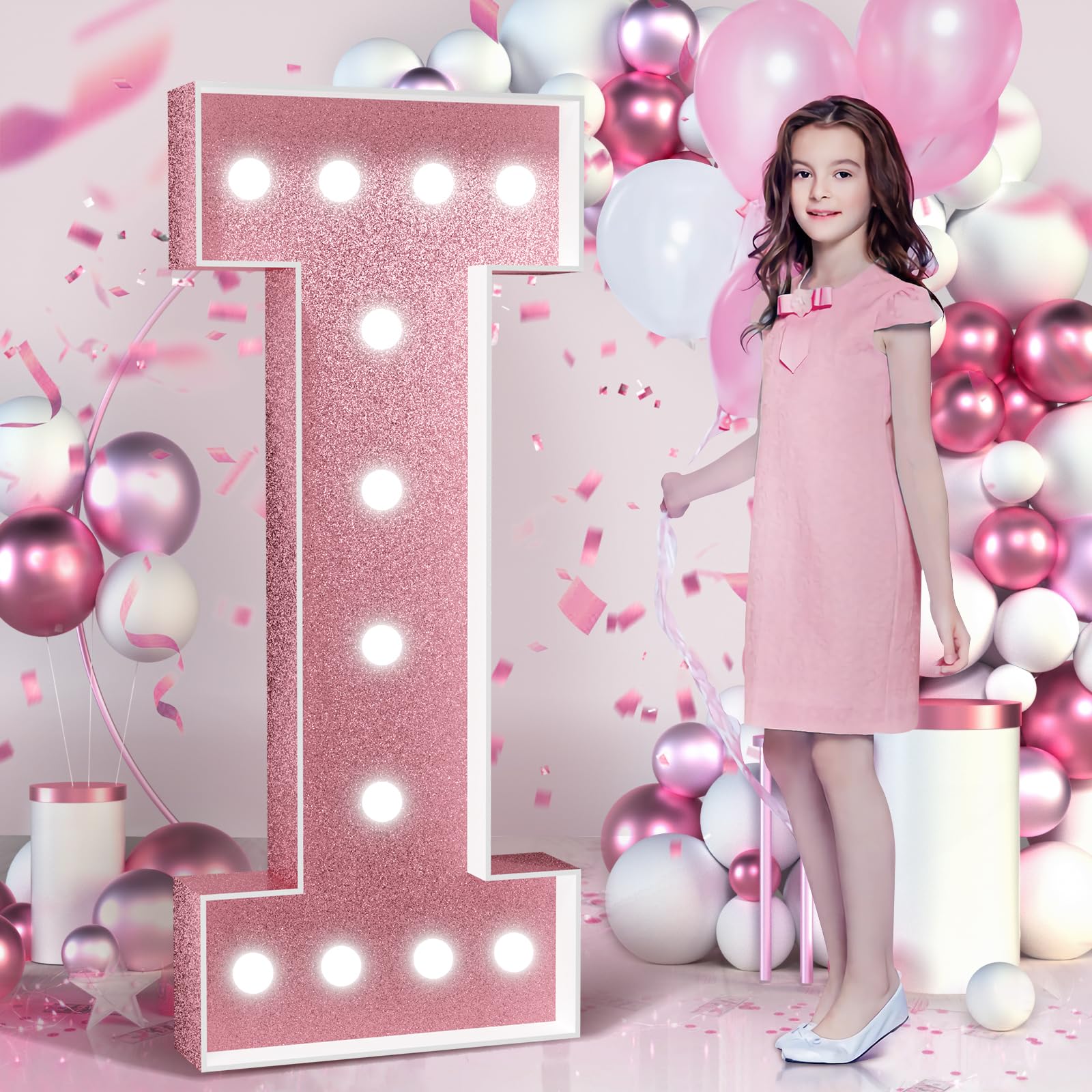 imprsv Marquee Letters Rose-Gold Birthday Decorations: Large 4 Feet Tall Light Up Letters Pink Party Decor for Girls Women Baby Shower Big Foam Cardboard Letter I