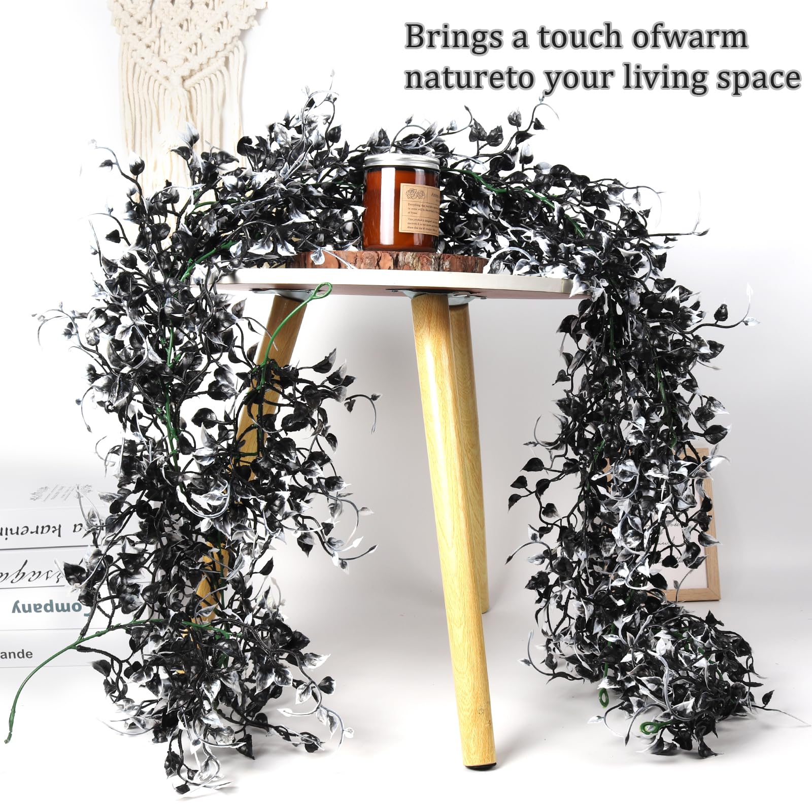 Edera artificiale da appendere piante di Halloween ghirlanda 2 pezzi 1,8 m finto nero bianco eucalipto foglie edera pianta finta pianta resistente ai raggi UV vite in plastica per interni ed esterni