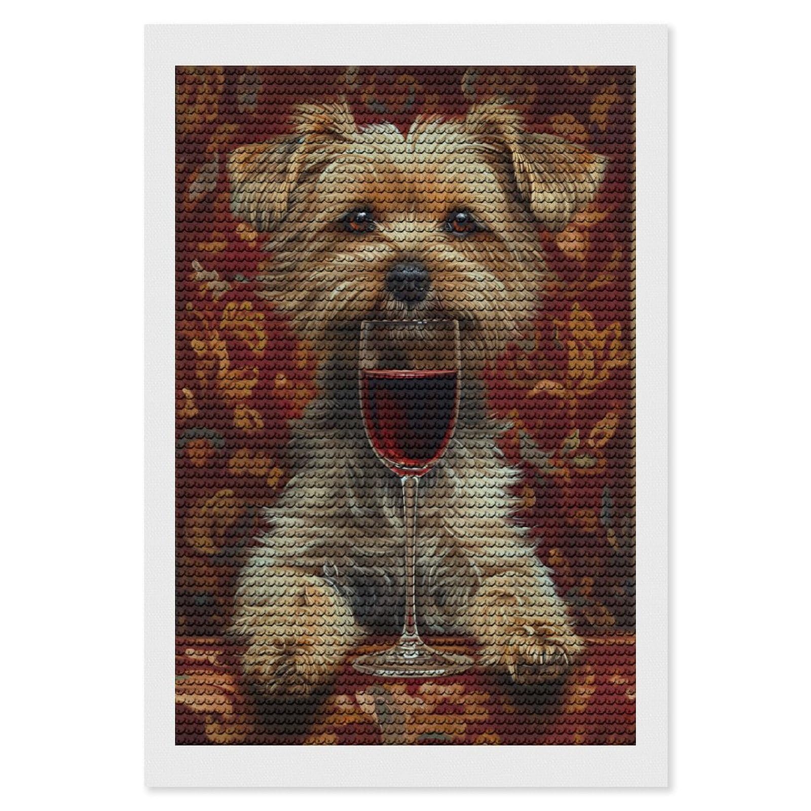 Junmoney Terrier Dog Drinks Wine Full Drill Diamond Painting Kit 8"x12", for Teens, Adhesive Canvas, Bedroom Decor, Holiday Gift Idea