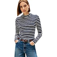 Tommy Hilfiger Donna Maglietta Maniche Lunghe Slim Cody Collo a Lupetto