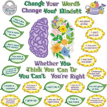 Tenare 40 Pcs Growth Mindset Classroom Posters Bulletin Board, Flowers