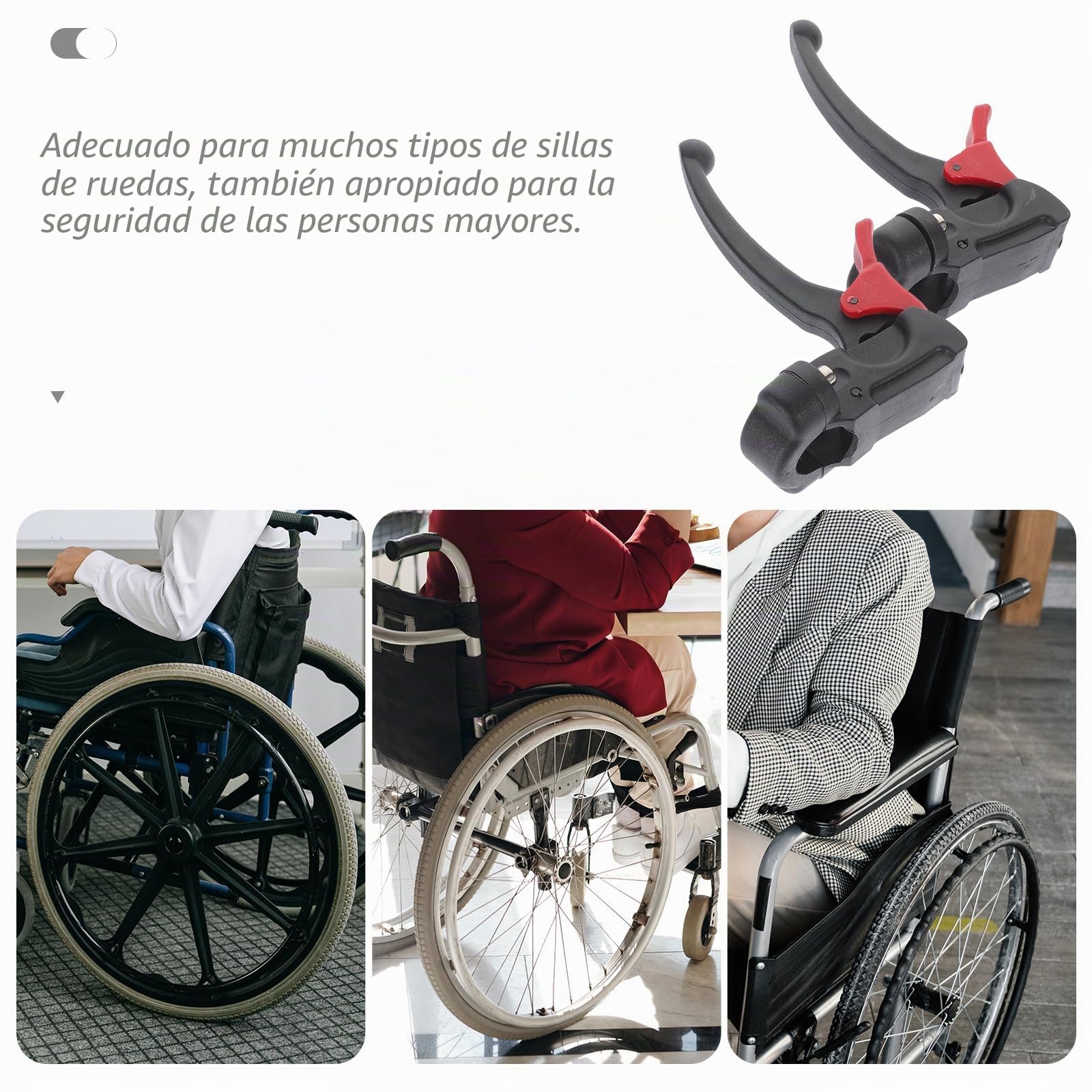 Healeved 1 par de manijas de freno para silla de ruedas, accesorios de freno manuales para silla de ruedas con agarre ergonómico, compatibilidad universal para silla de transporte y accesorios de