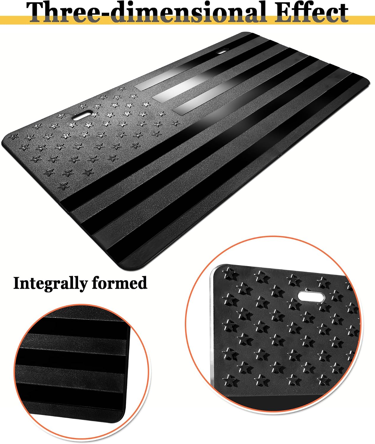 BGGTMO American Flag License Plate- Decorative Front License Plate, Patriotic ABS Plastic Car Tag Cover with 3D USA Flag Pattern, Glossy on Matte Black, with Screws, Metal Decals