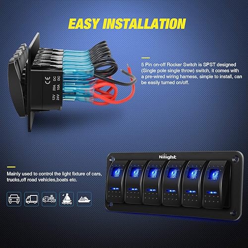 Vista 190 de Nilight Panel de interruptor basculante de 4 bandas, 5 pines de encendido y apagado, soporte de aluminio de 12 V, 24 V, interruptores Verde
