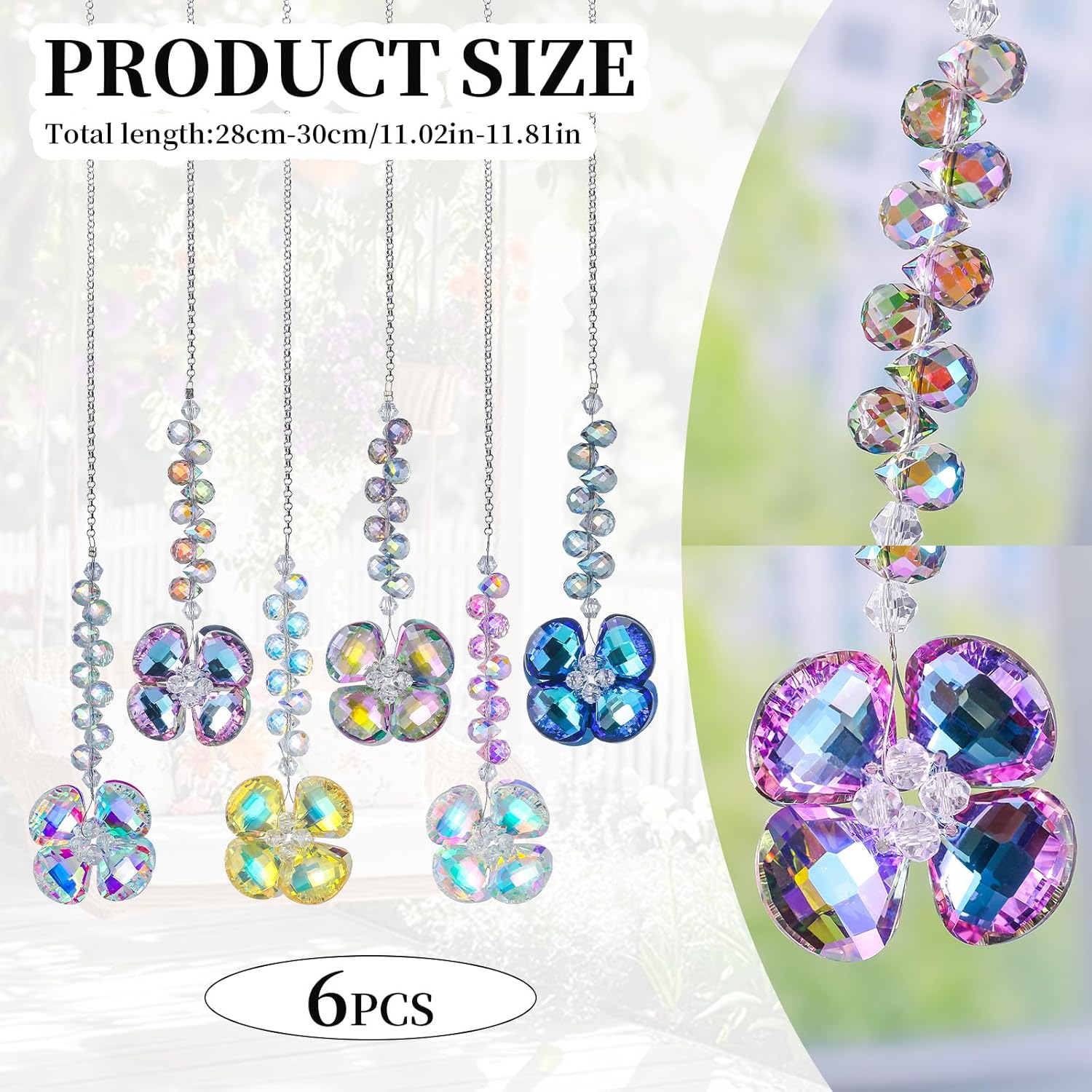 6pcs Crystal Suncatchers Four Leaf Clover Hanging Ornaments, Rainbow Maker Sun Catchers Indoor Window Outdoor Patio Garden Decor Gifts - Image 3