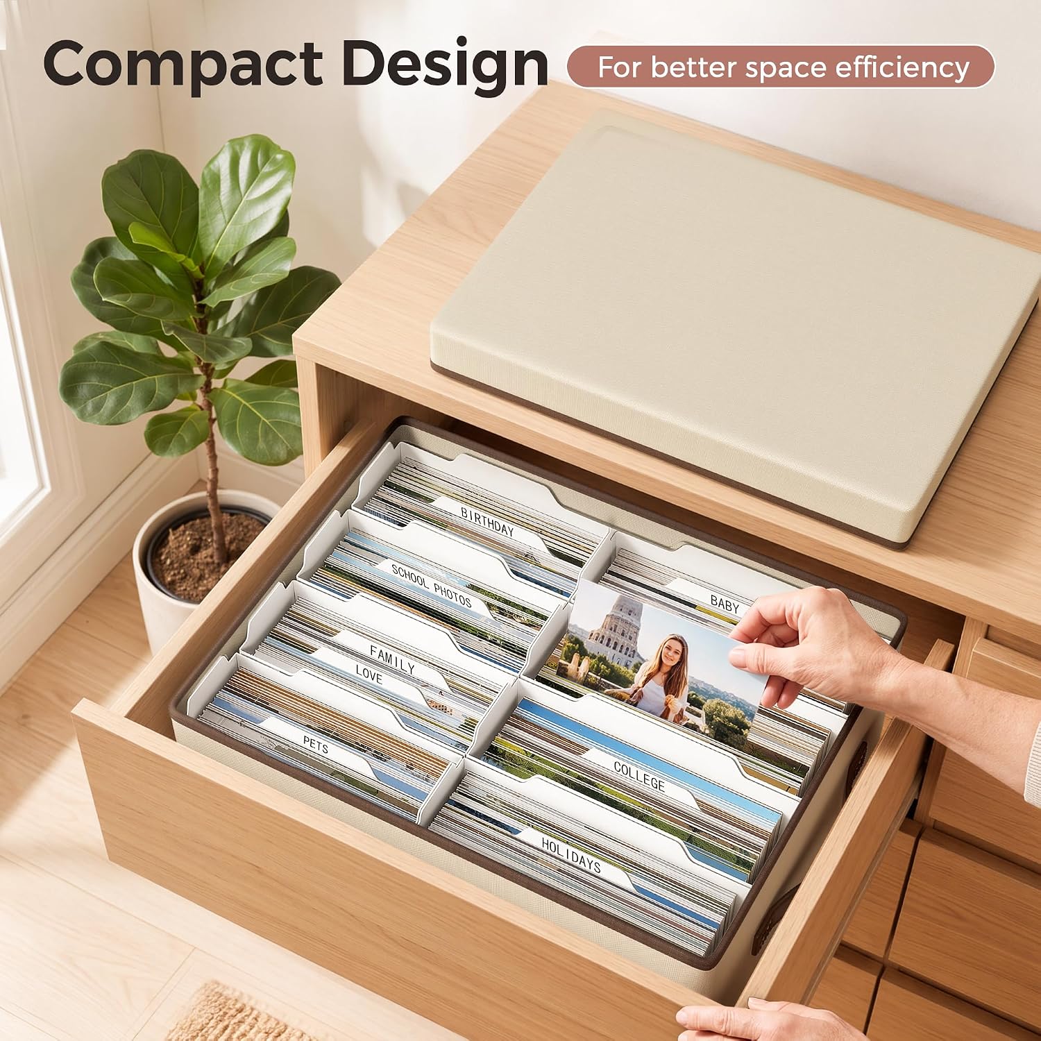 Linen Photo Storage Box 4x6 & 5x7 Photo Organizer with Divider for 1700 Pic