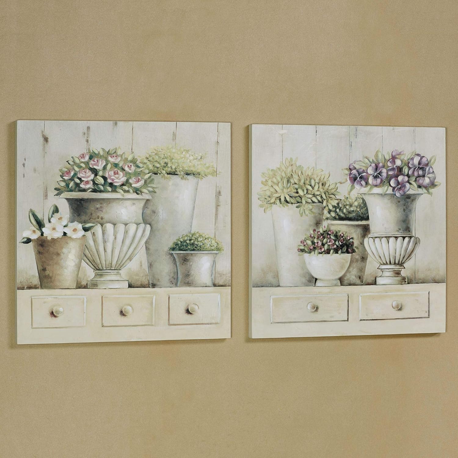 Potted Arrangements Wall Art Plaques Multi Pastel Set of Two